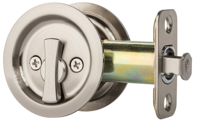 Dynasty Hardware Pocket Door Latch, Round Sliding Handle for Hall or Closet, Non-Locking Passage Pull, Easy Install Pocket Door Hardware, Aged Satin Nickel Finish, 2-3/8" Backset, Universal Fit - Image 1